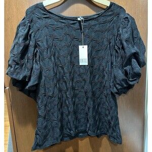 Kaktus Black Textured Puff Sleeve Blouse Women’s 2X Boho Stretch Top NWT $69.90